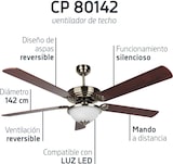 thumbnail of Ventilador de techo con luz Orbegozo CP 80142, 5 aspas, 3 velocidades, mando a distancia, 142 cm de diámetro, 70 W