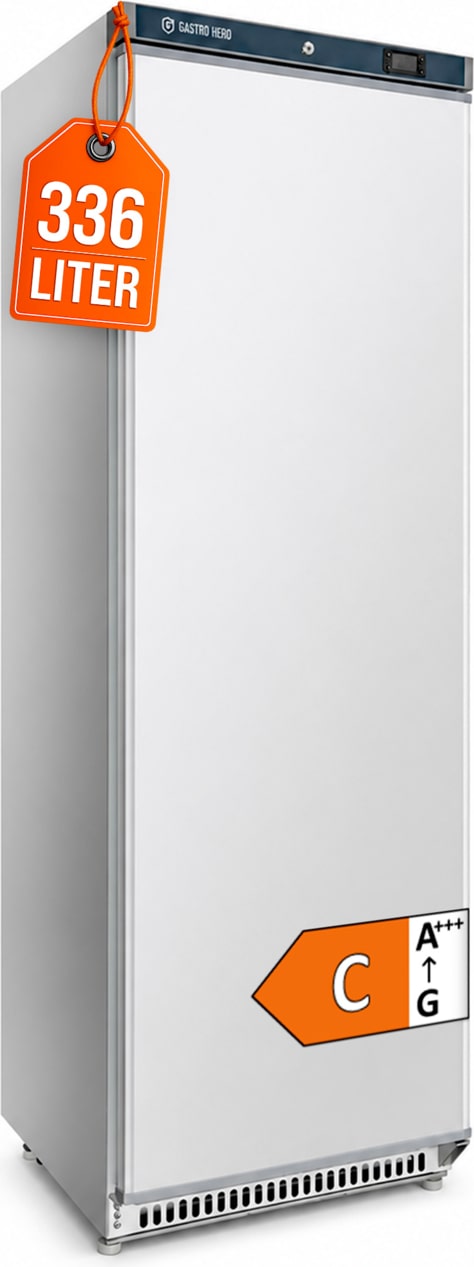 GastroHero Lagertiefkühlschrank ECO 400 336 Liter Weiß Umluftkühlung -23 bis -18 °C digitales Thermostat Gewerbe Tiefkühlschrank