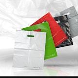 thumbnail of Graue Plastiktasche mit ausgeschnittenen Griffen aus recyceltem LDPE 37 x 45 cm pro 500 - Gimex
