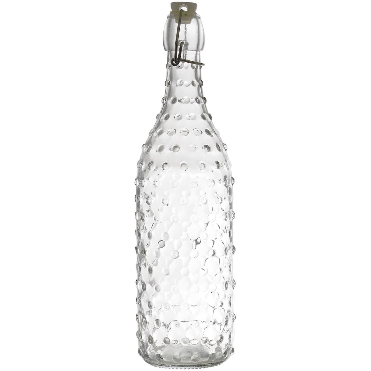 Garrafa de vidro com tampa basculante de 1 litro – Vidro transparente com padrão de bolhas – Transparente