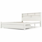 thumbnail of Merax Stauraumbett Doppelbett 140x200 Massivholzbett mit Schublade @ Kopfteil Bücherregal & Lattenrost Weiß