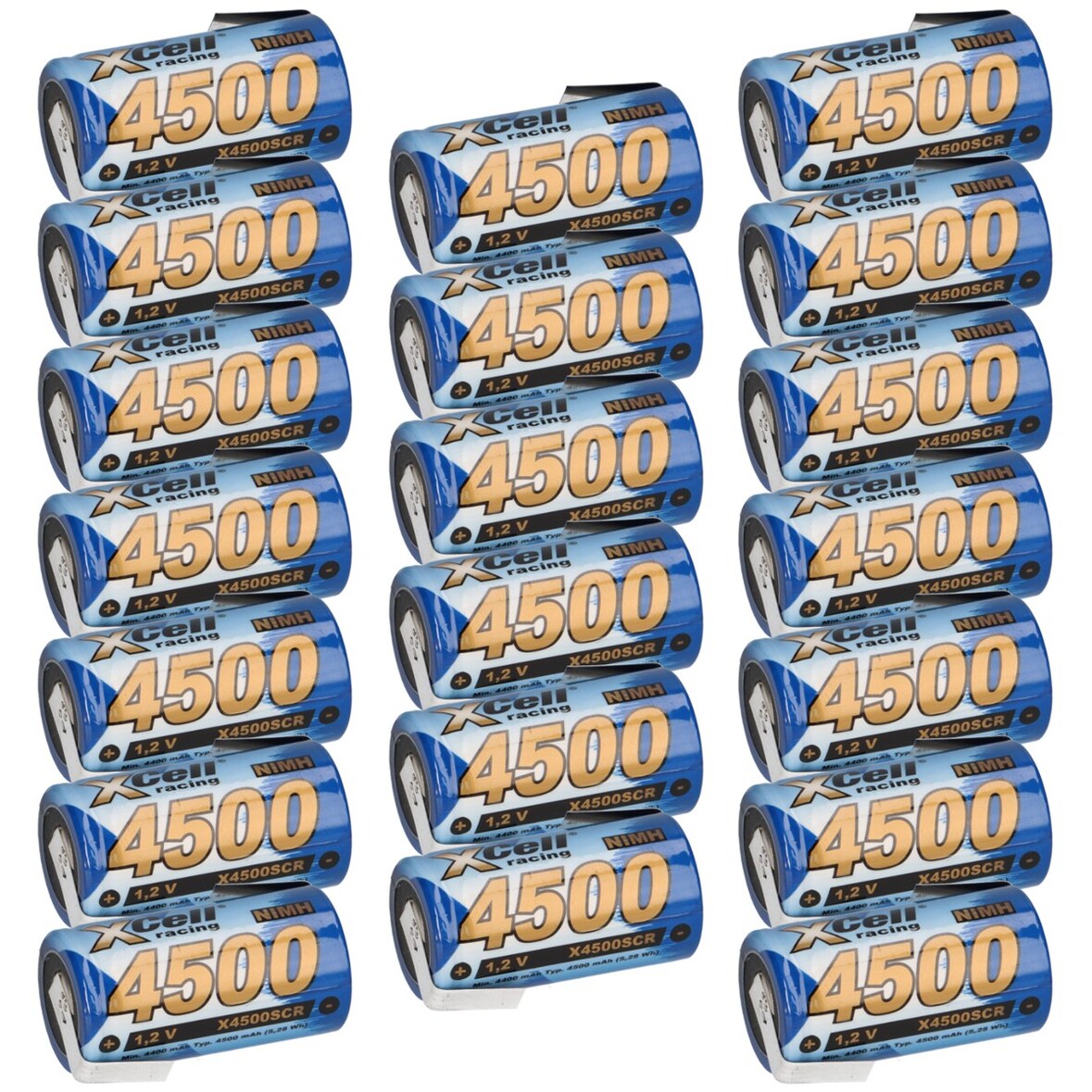 20x XCell Racing Einzelzelle Ni-MH 4500mAh 1,2V Sub C X4500SCR mit Z- Lötfahne