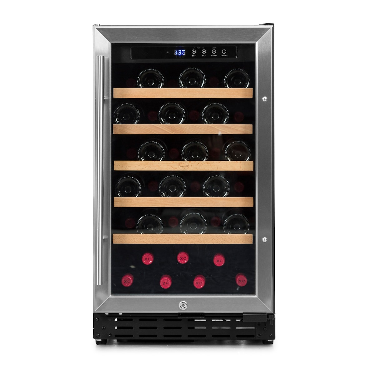 Vinoteca Vinobox 40 1T inox. 37 botellas, de 5 °C a 18 °C, 90 W, 5 baldas de madera extraíble
