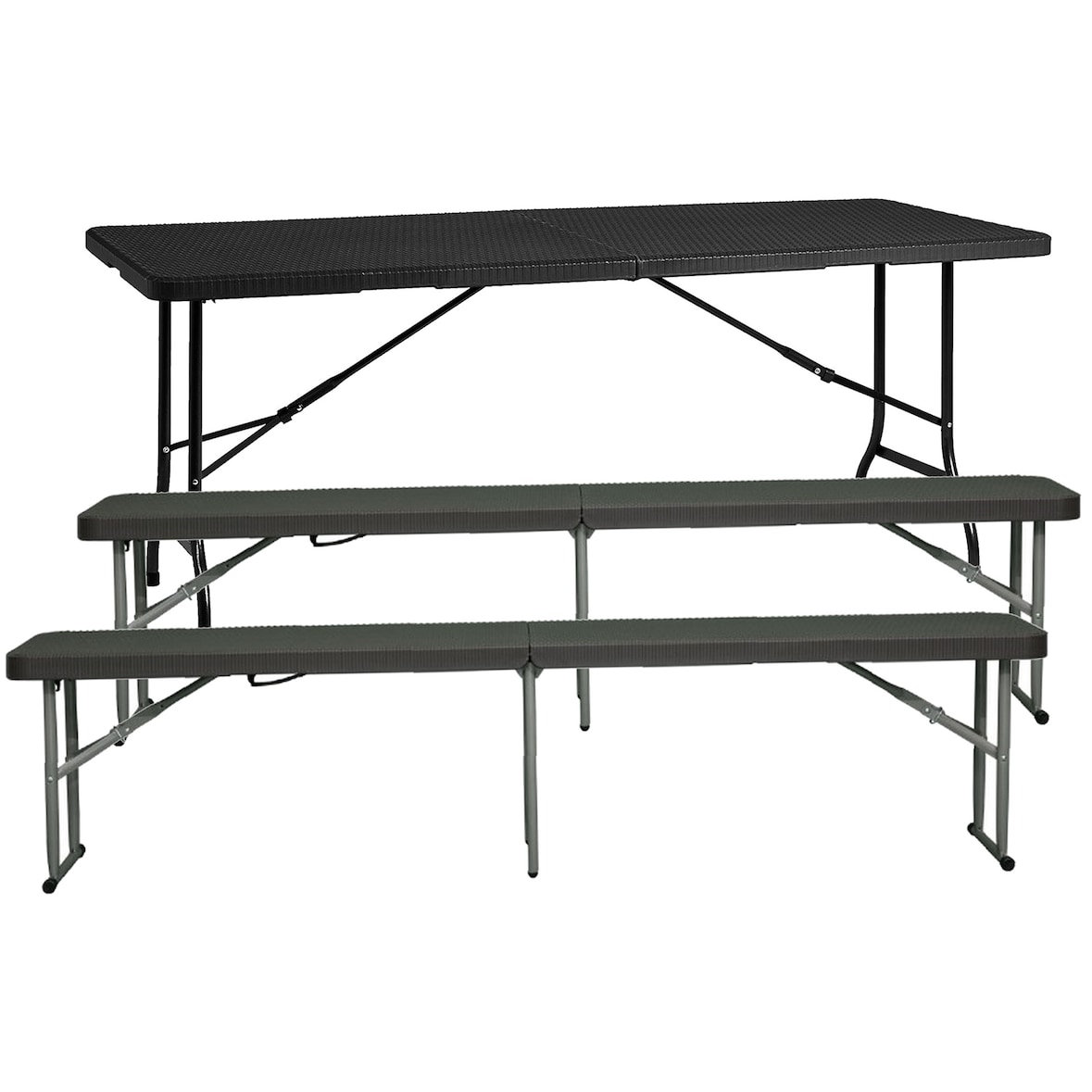 WellHome - Multifunctionele klaptafel 180x74x74cm en set van 2 klapbanken 183x30x43cm
