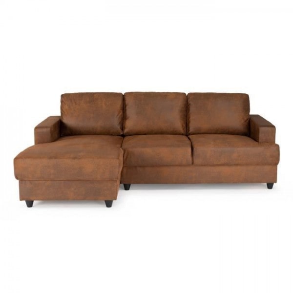 PAUL Canapé d'angle gauche 4 places - Tissu Marron vintage - Contemporain - L 215 x P 140 cm - Fabriqué en Ukraine AUCUNE