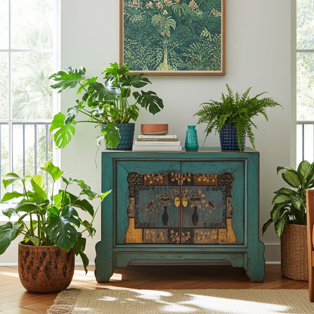 OPIUM OUTLET Möbel Kommode Schrank Sideboard "Oceanflowers" 34740-5 blau asiatisch chinesisch orientalisch