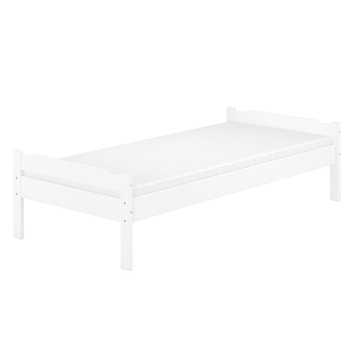 Einzelbett massiv Kiefer weiß 90x200 Futonbett Holzbett Zubehör wählbar V-60.31-09W Rollrost und Matratze inkl.