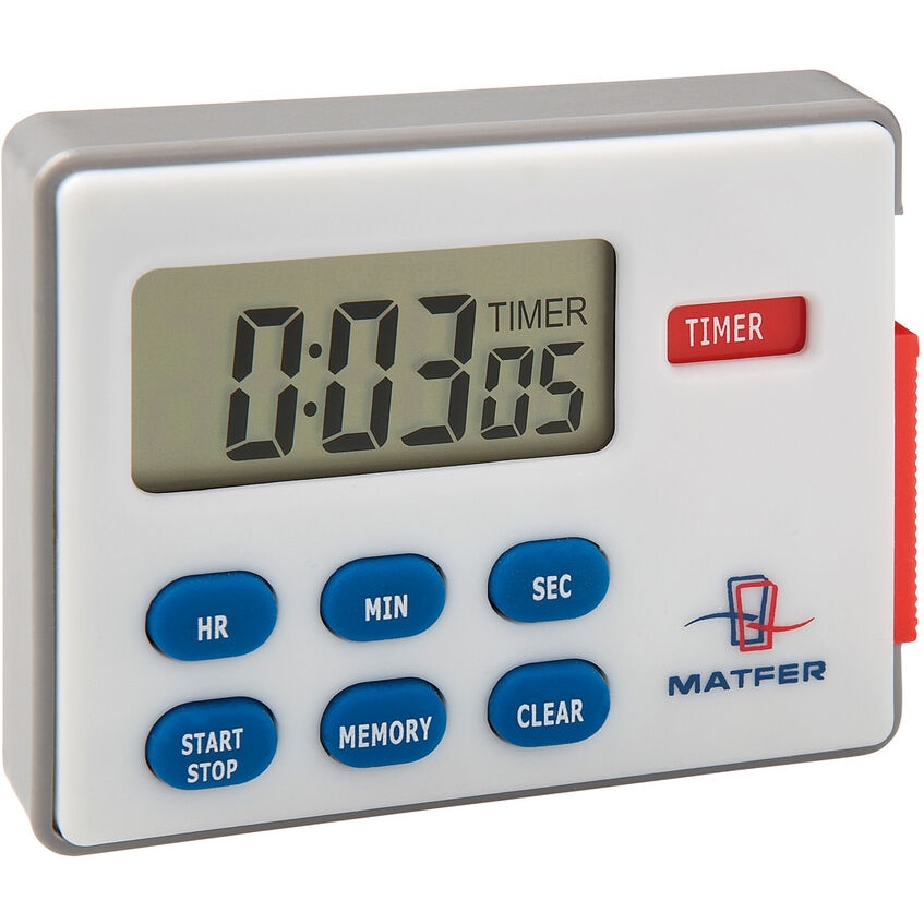 Minuteur digital, chronomètre et horloge 24H avec mémoire - Matfer