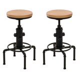thumbnail of 2er-Set Barhocker | Sitzhöhe 61-85cm | Natur | Barstuhl Tresenhocker höhenverstellbar drehbar Fußablage Industrial Eisen Massiv-Holz