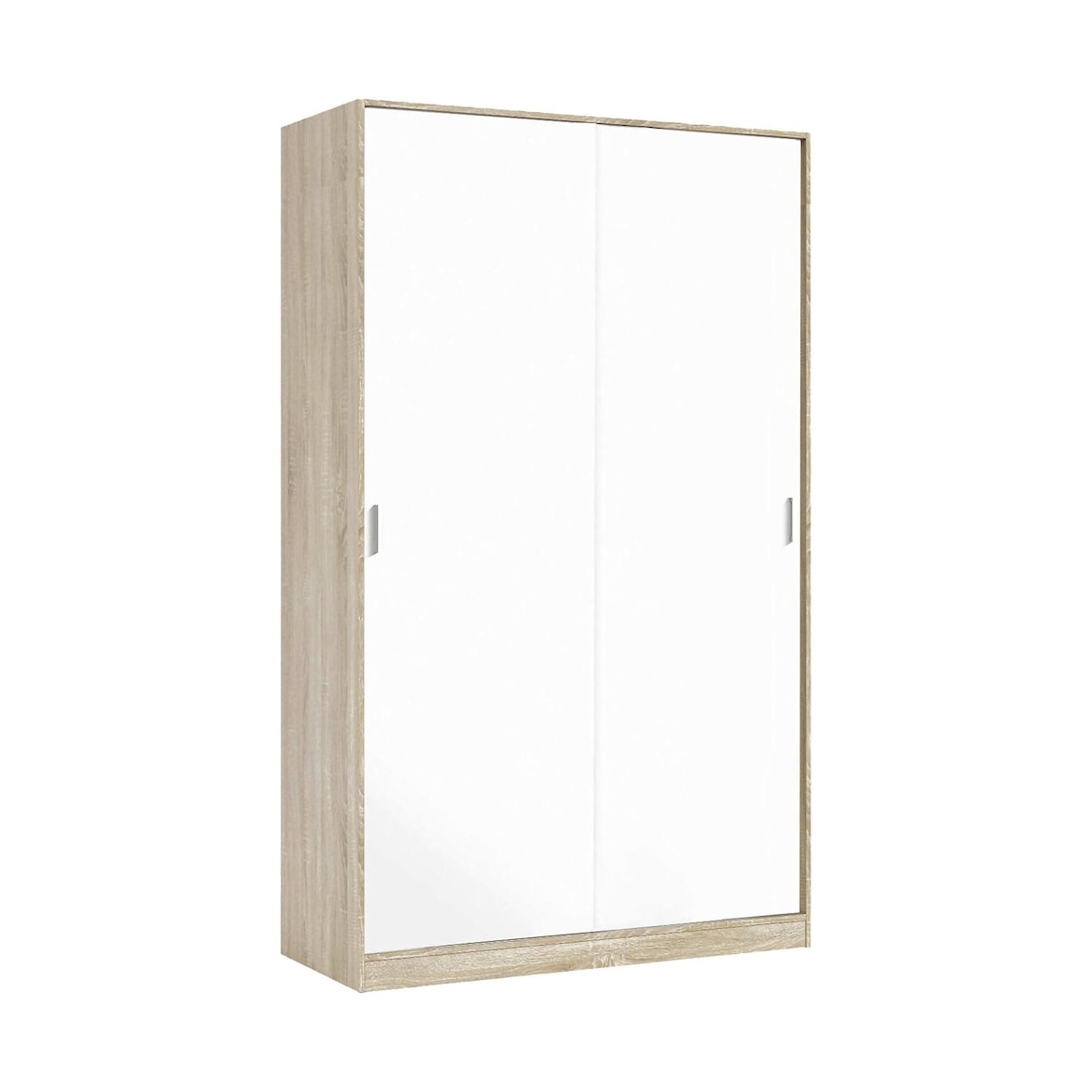 Dmora Garderobe Waterbury, Schlafzimmer Kleiderschrank mit 2 Schiebetüren, Schrank mit 3 Einlegeböden und Kleiderstange, 120x50h200 cm, Eiche und Weiß