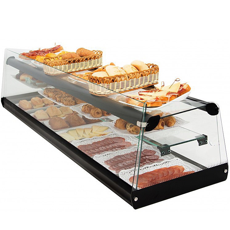 Vitrina Neutra Triple, 1,45 Metros, 3 Alturas, Cristal Recto, para Tapas, Pinchos, Bolleria