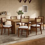 thumbnail of Esszimmerstuhl Set 6er Massivholz Rattan Rückenlehne Leinen Sitzkissen Nussbaum 88x58x50 cm modern stabil und atmungsaktiv
