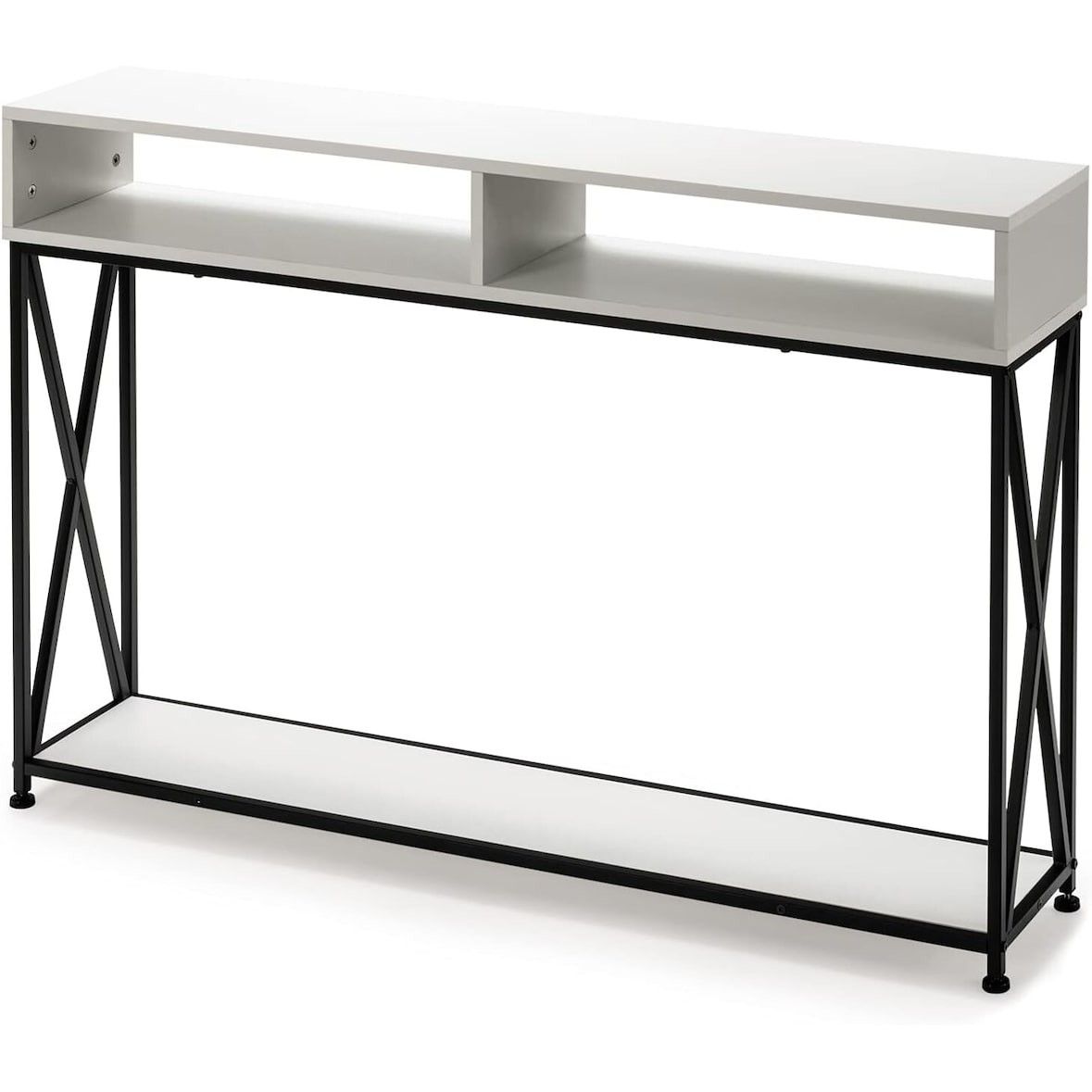 COSTWAY Tavolo Console a 2 Livelli con Scomparti Aperti, Tavolo Ingresso, Scaffale in Legno, Tavolino Lato per Ingresso
