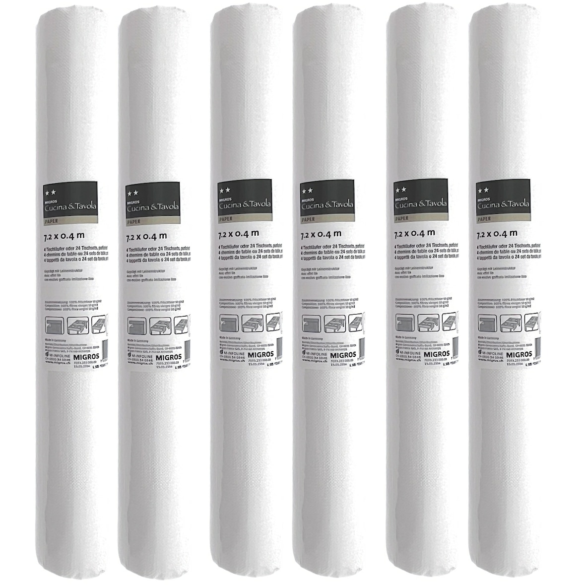 3-IN-1 ROL Tafelloper en Placemats - Papier - Effen - 40 x 720 cm - Wit - 6 Stuks