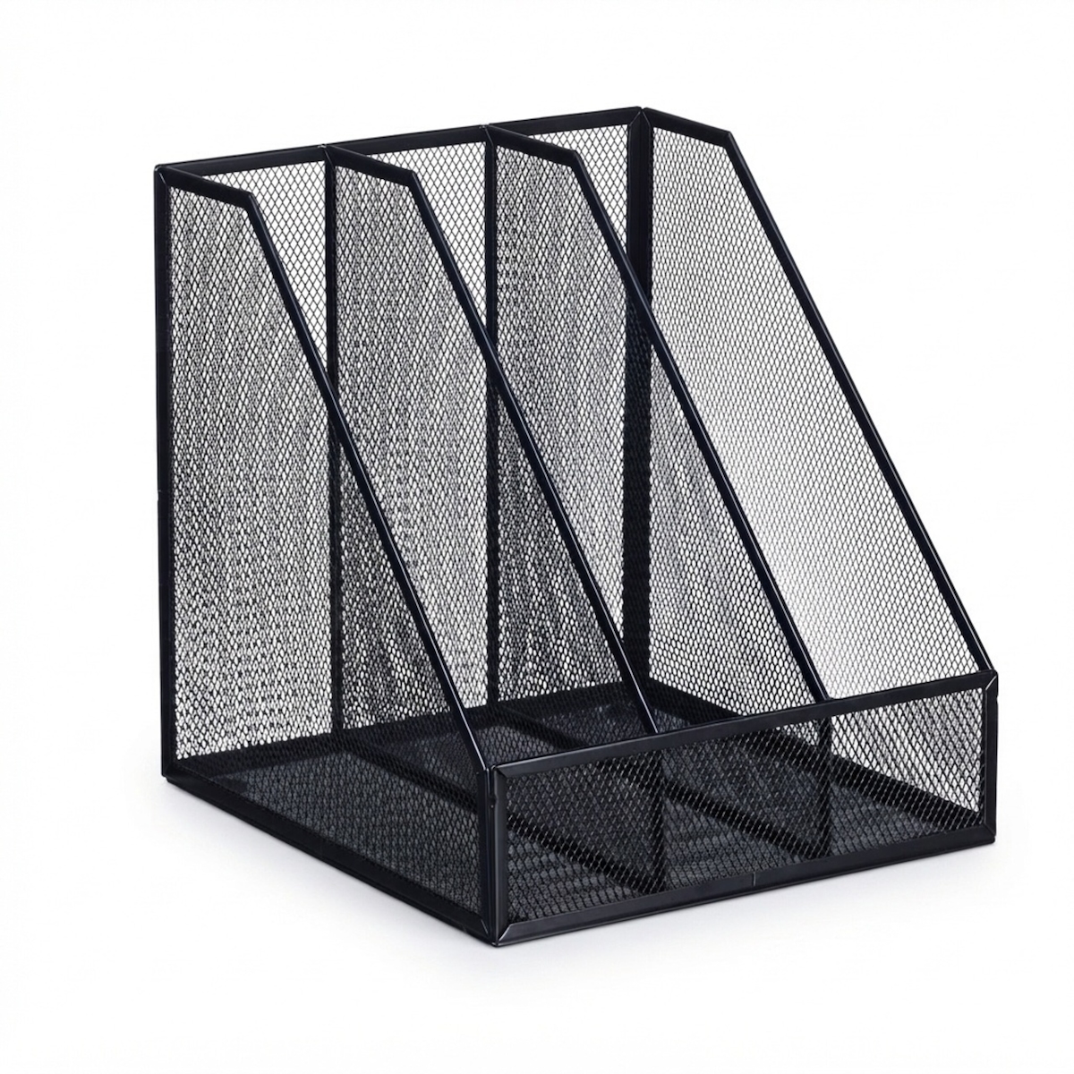 Relaxdays Stehsammler, A4, 3 Fächer, Mesh-Design, HBT: 26 x 24 x 26 cm, Büro & Home-Office, Stehordner, Metall, schwarz