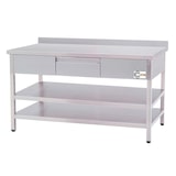 thumbnail of Cleiton® Mesa de Acero Inoxidable Hostelería Mural con 1 Cajón con 2 Estantes 1200x600x850 mm Desmontable | Mesa de Trabajo Inox Resistente