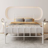 thumbnail of OKWISH Einzelbettgestell 140x200 Metallbett Stahlrahmen stabil 150kg belastbar Kopfteil Muster Anti-Rutsch Anti-Lärm Bettgestell für Gästezimmer Weiß