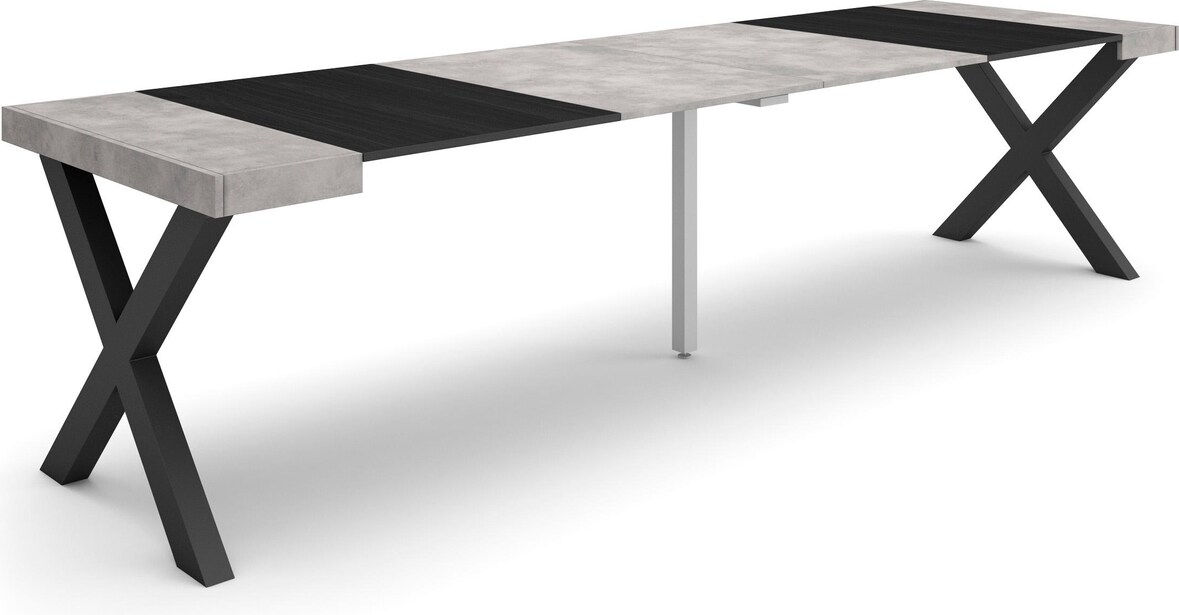 Ausziehbarer Konsolentisch, 302x90x73cm, Für 14 Personen, Holzbeine, Moderner Stil, Zementgrau _ 342_21