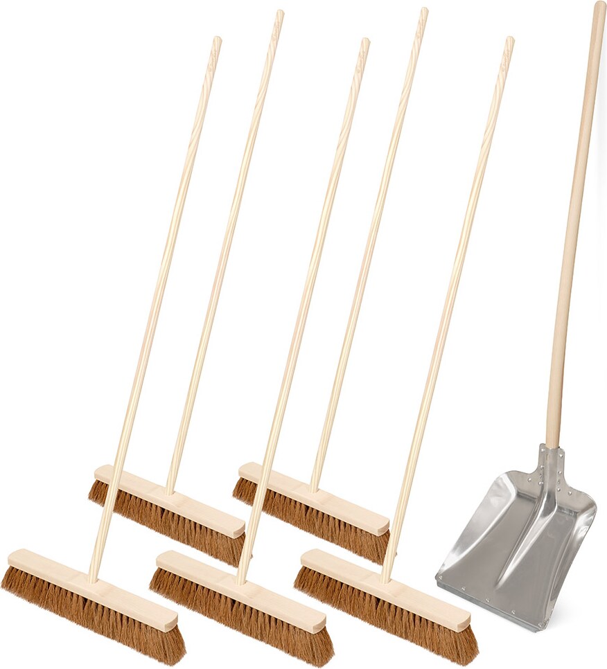 5x Saalbesen Kokos, Länge 500 mm + 1x Alu-Schaufel