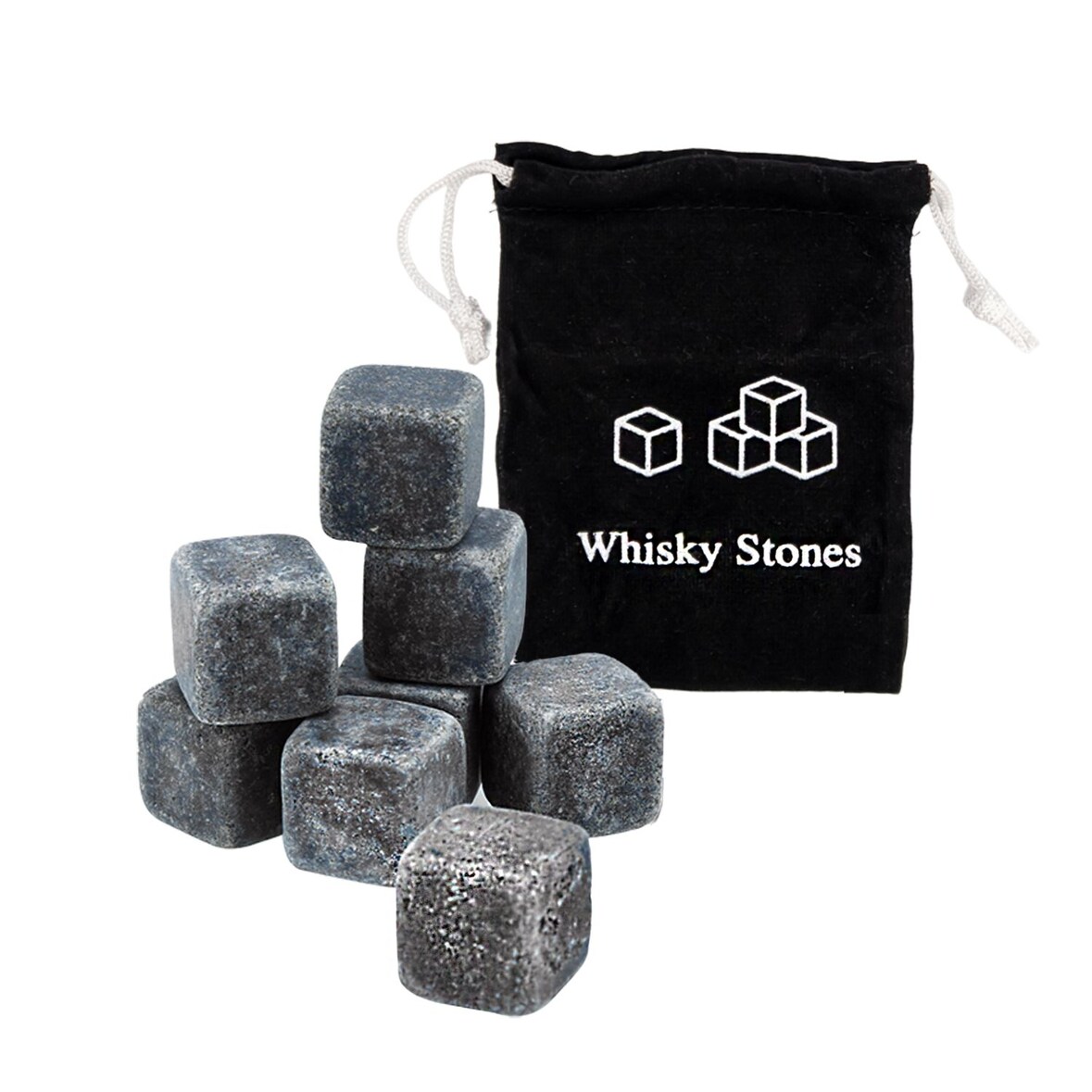Intirilife Granit Whiskey Steine in STEIN GRAU - Je 2 x 2 cm - 9 Stück wiederverwendbare Granit Eiswürfel mit Aufbewahrungsbeutel