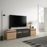 thumbnail of Meuble TV, Banc Télé, 200x45x35cm, Pour les TV jusqu'à 80", Cheminée électrique, Chêne et noir
