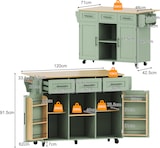 thumbnail of Merax Keukenwagen 139x46-71x91.5 cm, mobiel kookeiland met inklapbaar blad, 2 deuren en 3 lades, wielen/houten poten, saliegroen