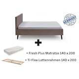 thumbnail of Polsterbett mit Matratze und Lattenrahmen 140x200 Bettgestell Bett Doppelbett mit Kopfteil Taupe Made in Germany