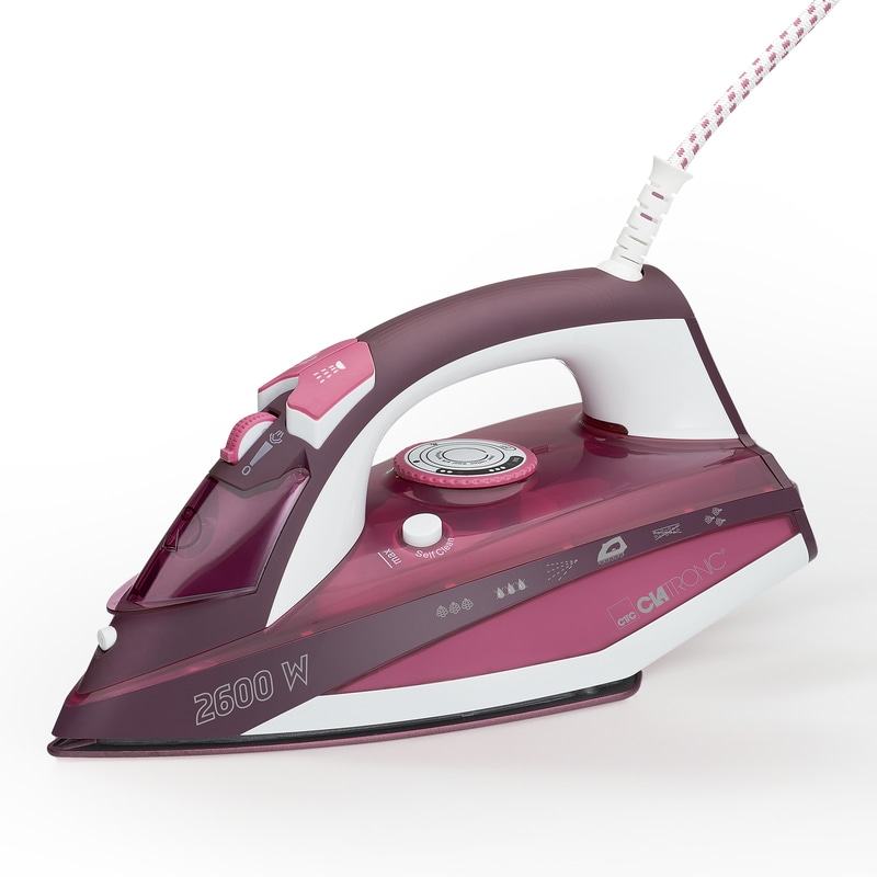 Clatronic DB 3705 Plancha Ropa Vapor, Suela Cerámica, 7 Funciones, 40 boquillas Vapor, Termostato, Cable 360º 2600W Blanco/Rosa
