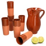 thumbnail of 7er Set Tonkrug 1,9L + 6 Tonbecher 330ml teilglasiert - 12968 + 99544