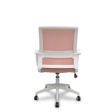 thumbnail of Silla Ergo535 blanca basculante respaldo malla rosa asiento tela rosa ruedas nailon