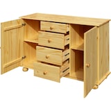 thumbnail of Möbilia Kommode | 4 Schubladen | 2 Türen | Kiefer-Holz massiv | B 119 x T 38 x H 81 cm | natur | 19020007 | Serie KOMMODE