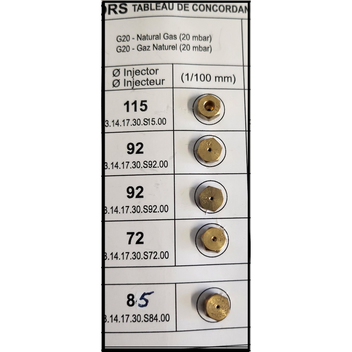 Erdgas Düsen 5x Düsen für Erdgas 20mbar
