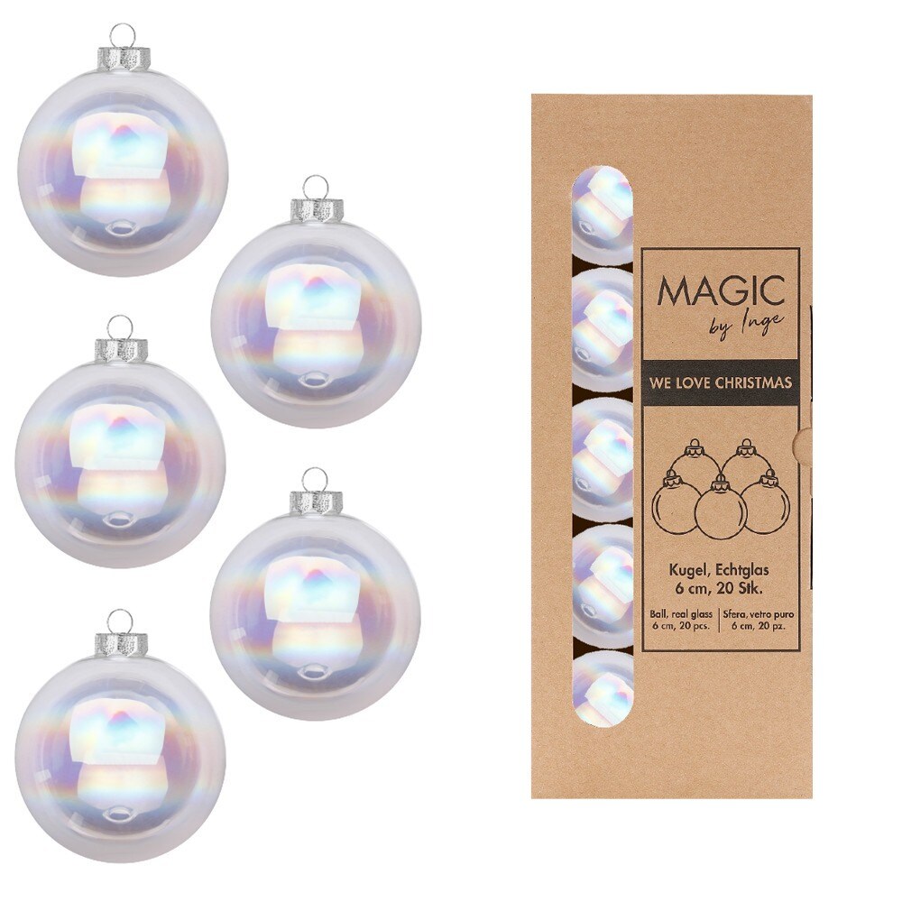 20 Weihnachtskugeln 6cm Glas Christbaumkugeln Weihnachtsbaumkugeln Set klar iris