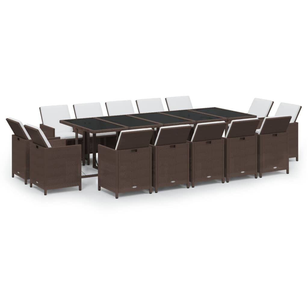 vidaXL 15-tlg. Garten-Essgruppe mit Kissen Poly Rattan Braun