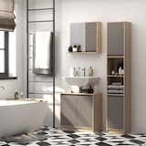 thumbnail of Armario de Baño con Espejo Mueble Auxiliar de Pared con 1 Puerta y Estante Ajustable Estilo Moderno para Cocina Recibidor 57x14,2x49,2 cm Roble y Gris