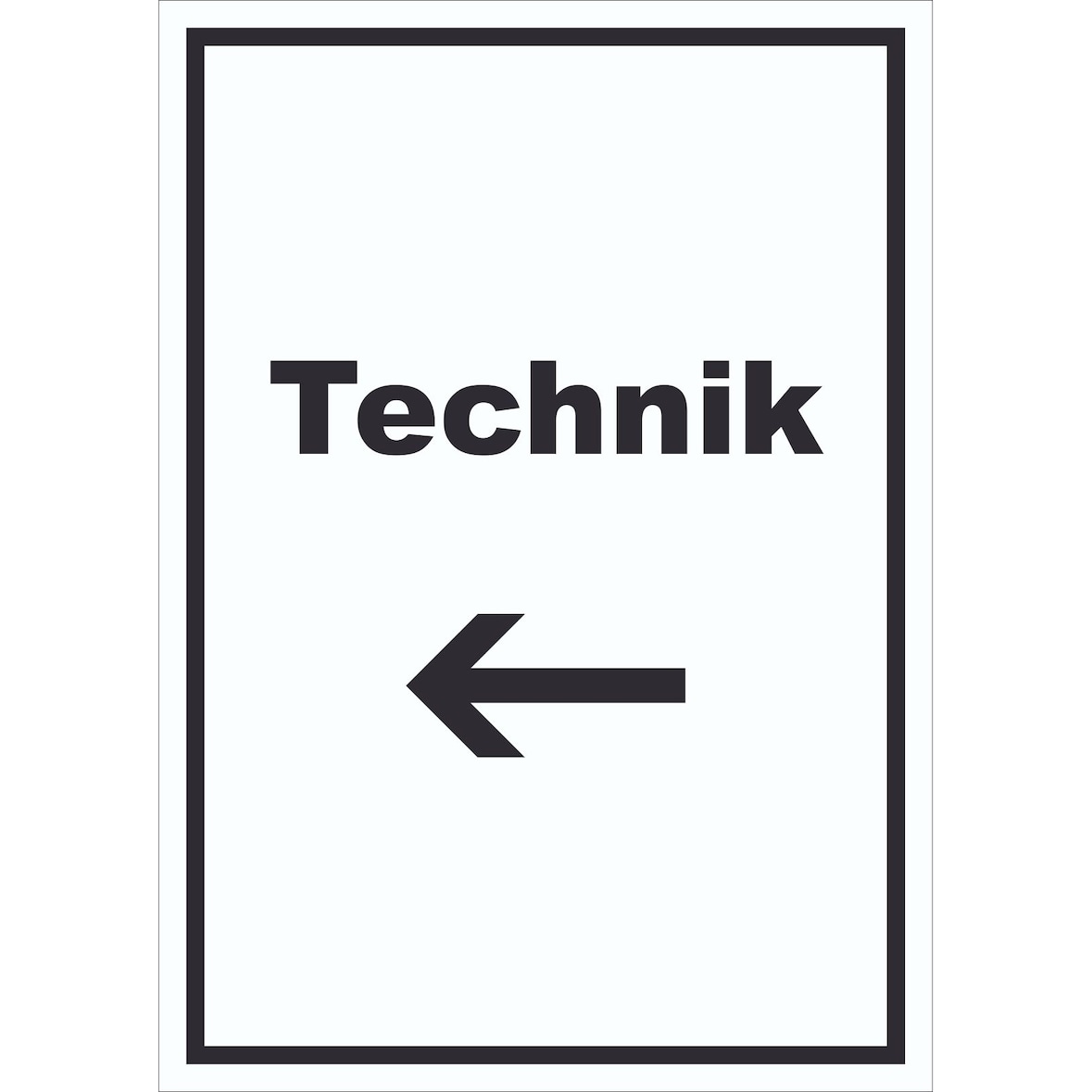 Technik Schild mit Text und Richtungspfeil links Hauswirtschaftsraum hochkant A4 (210x297mm)
