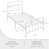 thumbnail of Yaheetech Bettrahmen Vintage Stil 90 x 200 cm Metallbett Bettgestell aus Metall mit Lattenrost, Modern Gästebett Jugendbett, Weiß