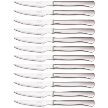 Arcos Cuchillos Chuletero, Monoblock de una pieza, Acero Inoxidable 110 mm, Juego de 12, Color Plata