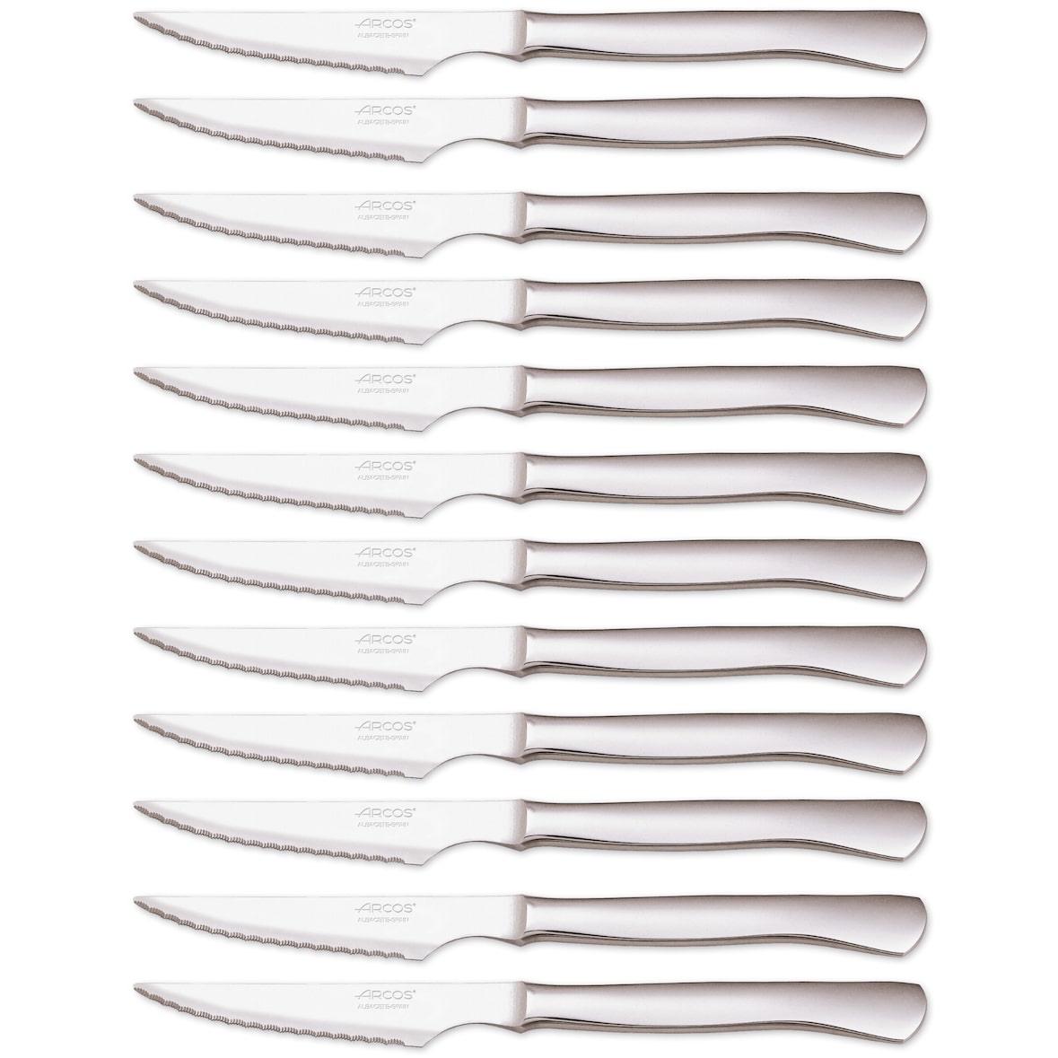 Arcos Cuchillos Chuletero, Monoblock de una pieza, Acero Inoxidable 110 mm, Juego de 12, Color Plata
