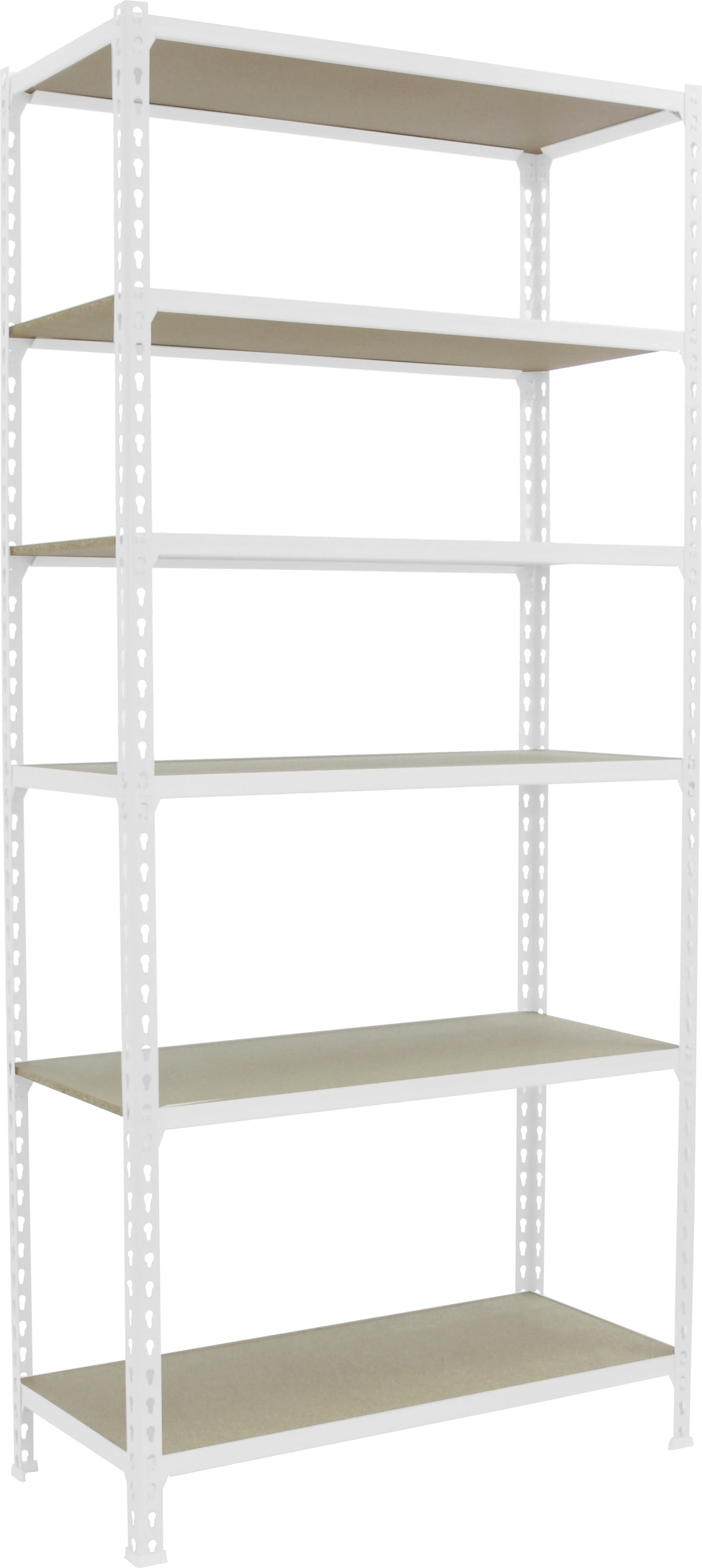 SimonRack Estantería Metálica, 2500x1000x300 mm, 6 Alturas, Bandeja Madera, 150 kg de Punto Flexión, Blanco/Madera - Maderclick