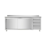 thumbnail of Skyrainbow Arbeitsschrank mit Schiebetüren und Schubladenblock rechts, mit Aufkantung, 2000 x 700