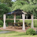 thumbnail of Outsunny cenador de jardín 3,6x3 m gazebo de exterior techo doble de policarbonato 4 cortinas mosquiteras laterales cremallera marco de aluminio patio