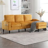 thumbnail of 4-Sitzer Sofa aus Chenille mit Hocker und Stauraum – Elegantes Design in Gelb, Getränkehalter und Seitentaschen, Komfort bis 300 kg