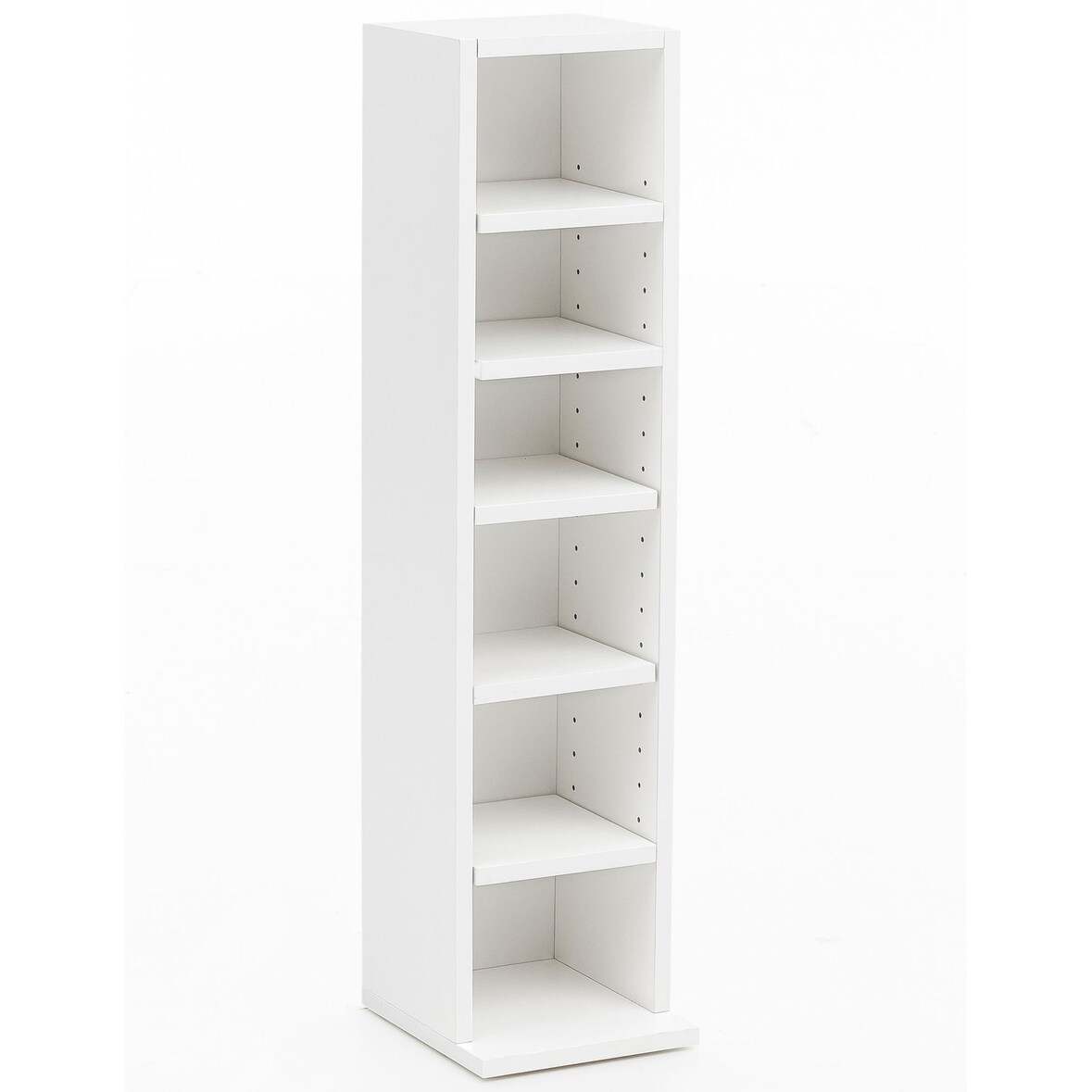 Design Bücherregal WL5.336 Weiß 21x91x25,5 cm mit 6 Fächern, Standregal Holz Regal freistehend Flur, Schmales Wandregal Kinderzimmer, Nischenregal