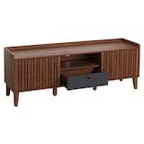 thumbnail of TV-Rack HWC-M48, Lowboard TV-Schrank, Schiebetür 56x150x40cm ~ Walnuss-Optik, Schublade dunkelgrau