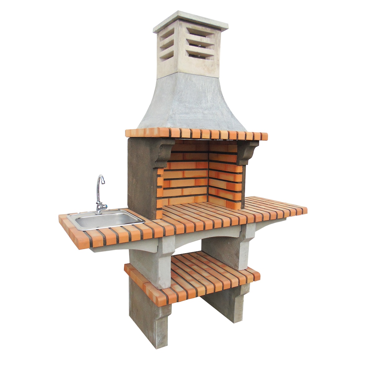 BARBECUE EYE II - Barbecue avec évier et étagère, en brique et ciment réfractaire - 166x57x207cm