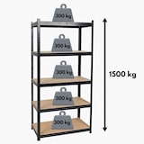 thumbnail of Etagère de Rangement Noire 90 x 60cm x H180cm - Hoogwaardige metalen legplank met 5 vakken voor zwaar gebruik 1500kg INTEC