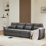 thumbnail of Merax 4-Sitzer-Sofa aus Leinenstoff, mit Armlehnentaschen und 4 Kissen, Sofa im einfachen Stil, geeignet für Wohnzimmer, Wohnung und Büro, Dunkelgrau