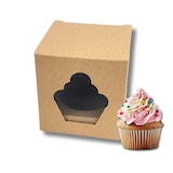 thumbnail of Caixa Cartão Micro Kraft p/ 1 Cupcake 8,5×8,5×8,5cm c/ janela formato cupcake