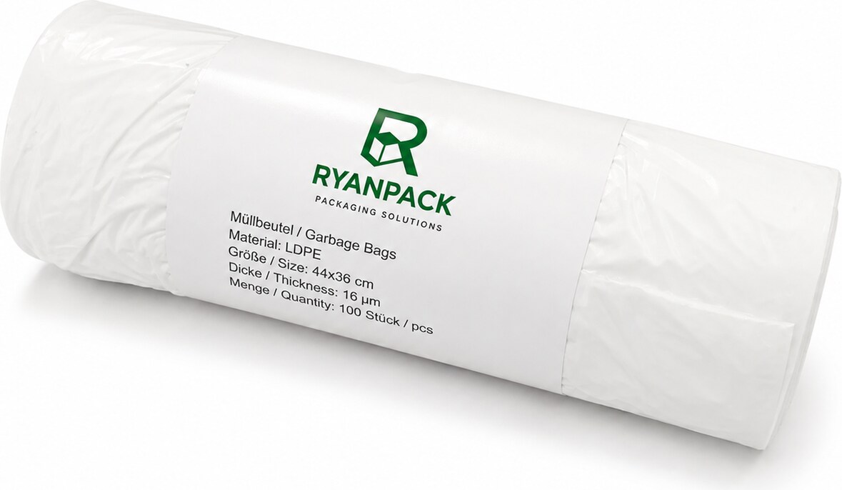 Müllbeutel ohne Griff aus LDPE – 44 × 36 cm – 16 µm – Weiß – 100 Stück – RyanPack